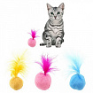 Игрушка для котов Мяч с перьями и кошачьей мятой микс, 14 см