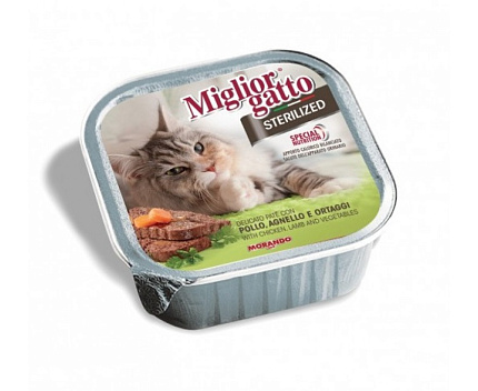Miglior Gatto Sterilized конс корм д/стерил кошек, паштет с курицей, ягненком и овощами,100г