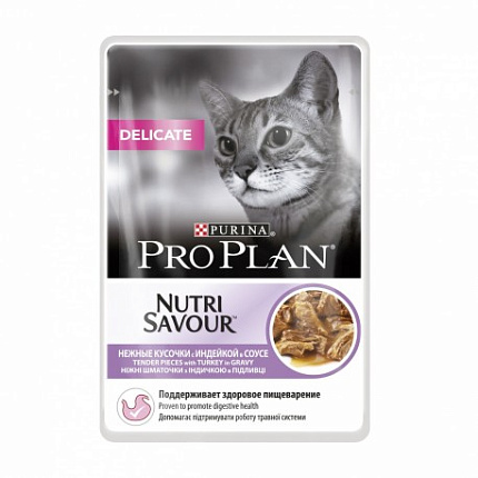Pro Plan Nutrisavor Корм конс. полнорац. д/взр. кошек, с чувст пищ или особ предпочт в еде с инд,85г