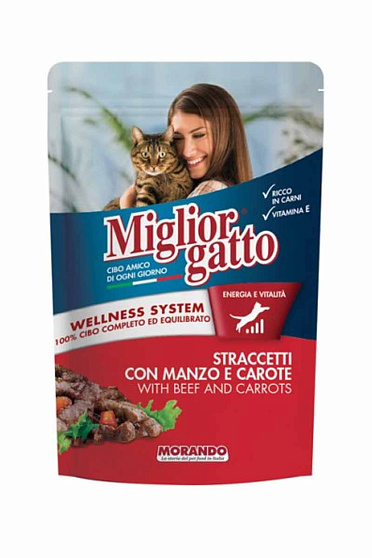 Miglior gatto корм для кошек кусочки в соусе с говядиной и морковью, 100г