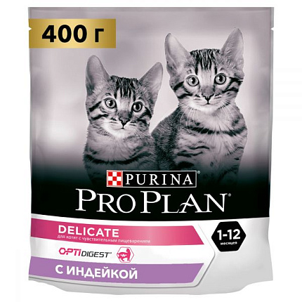 Pro Plan Корм сух полнорац д/котят с чувств.пищ.или с особыми предпоч.в еде с выс.сод индейки,400г